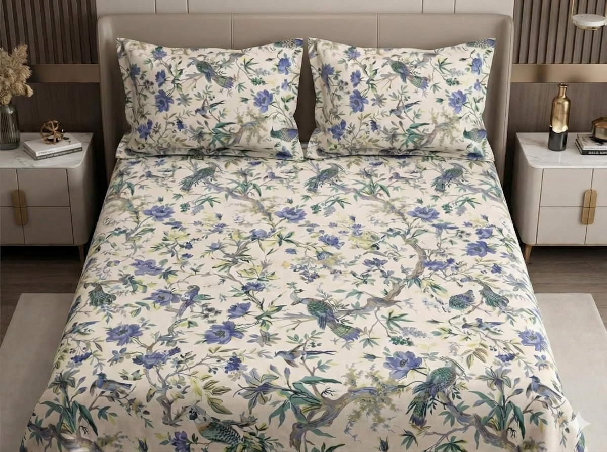 500Count Midnight Meadow 100% Pure Cotton King Size Bed Sheet (100×108 Inches) with 2 Pillow Covers 5