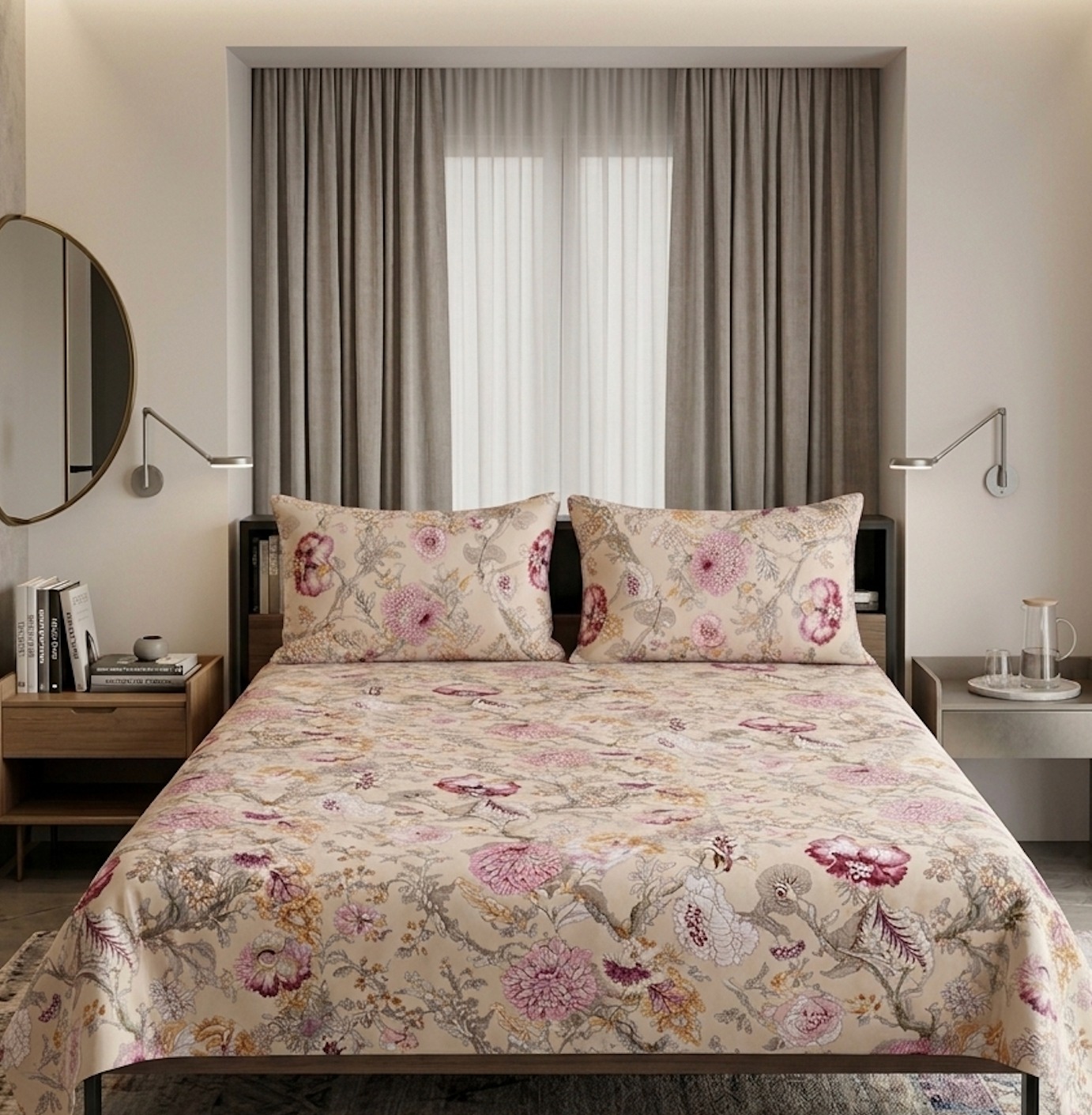 500Count Rose Garden 100% Pure Cotton King Size Bed Sheet (100×108 Inches) with 2 Pillow Covers