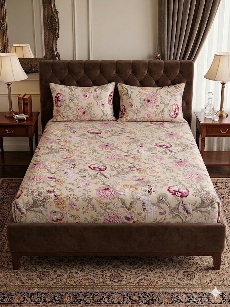 500Count Rose Garden 100% Pure Cotton King Size Bed Sheet (100×108 Inches) with 2 Pillow Covers alternate
