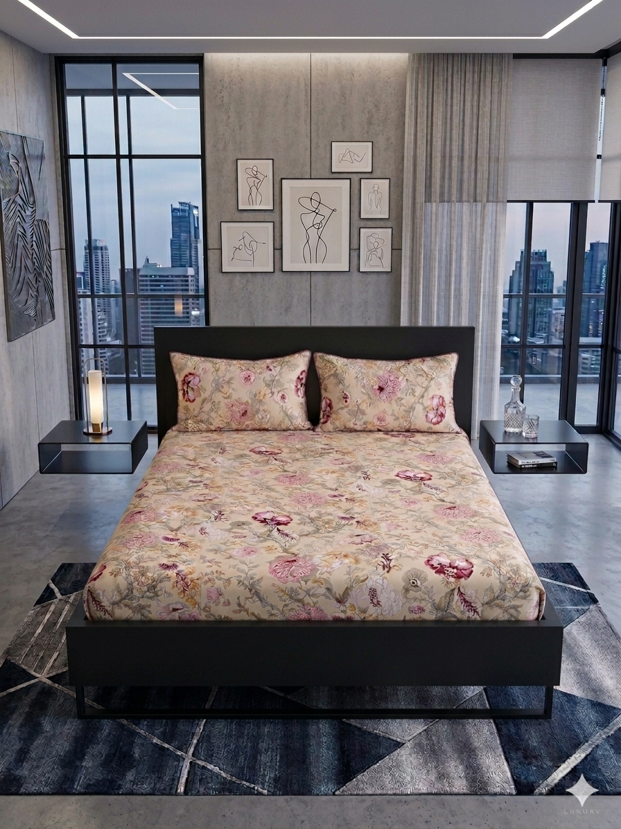 500Count Rose Garden 100% Pure Cotton King Size Bed Sheet (100×108 Inches) with 2 Pillow Covers 4