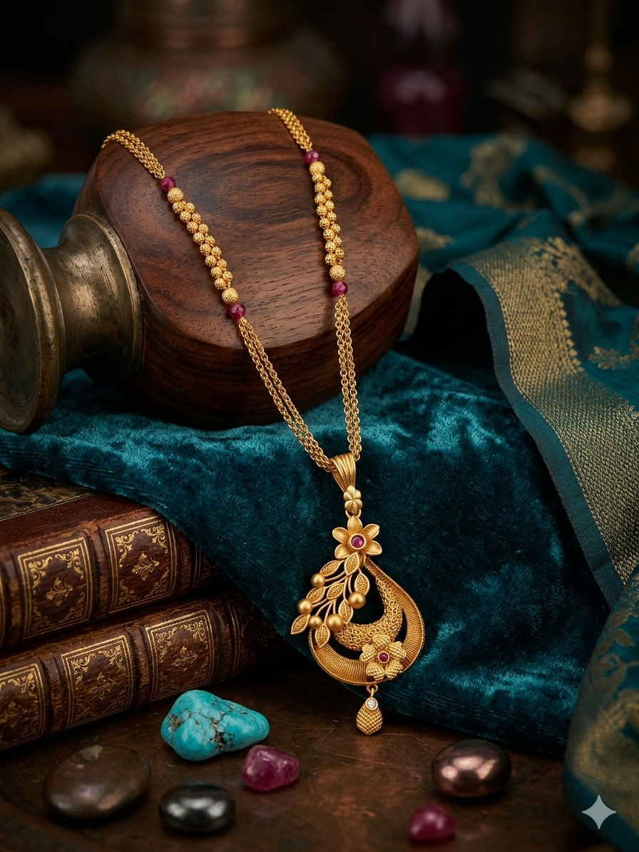500Count Gold Plated Antique Pendant Necklace Set with 2 Earrings alternate