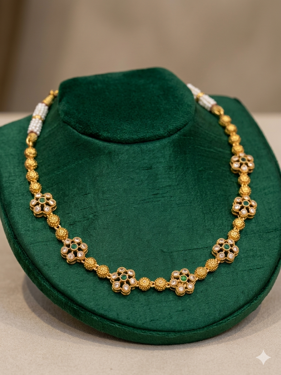 500Count Traditional Golden Beaded Necklace Set with 2 Earrings alternate