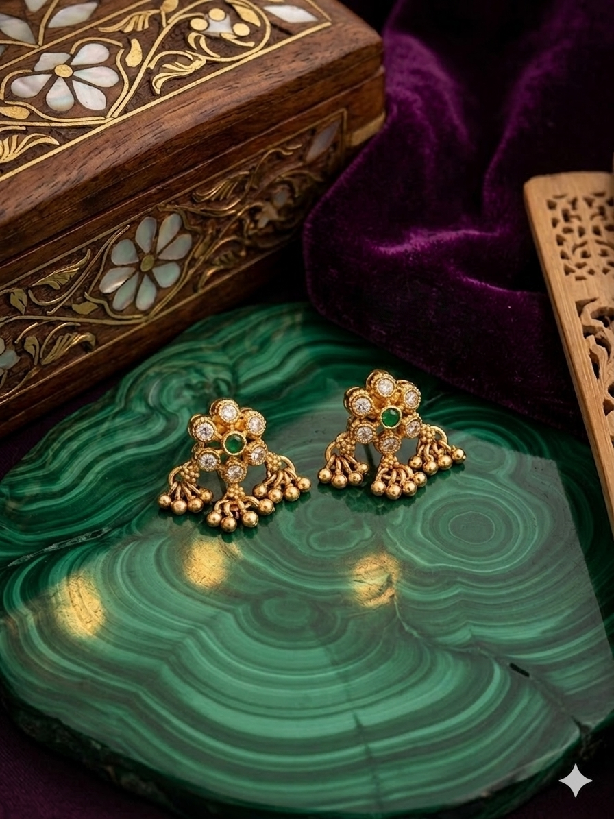 500Count Traditional Golden Beaded Necklace Set with 2 Earrings 3