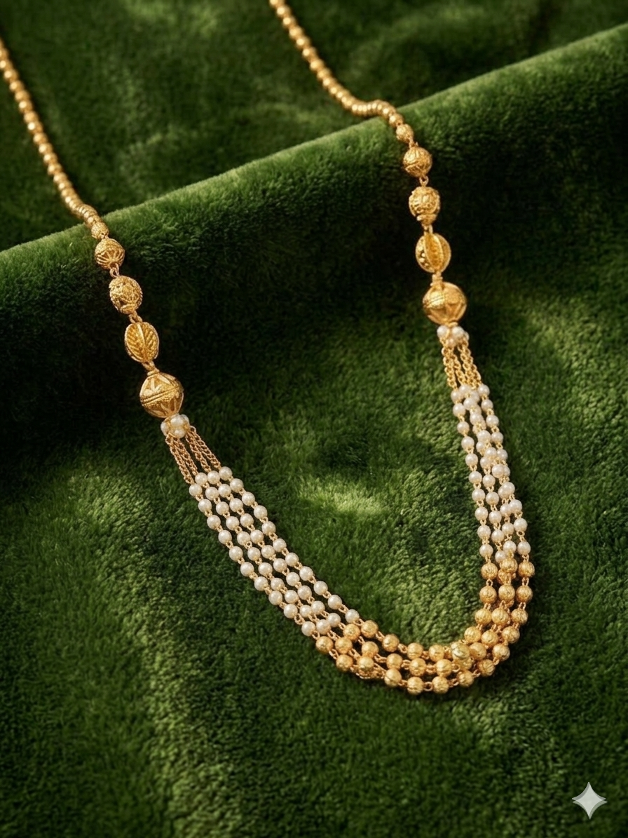500Count Palace Affairs 22k Gold Plated Long Necklace Set with Layered White Beads and 2 Earrings alternate