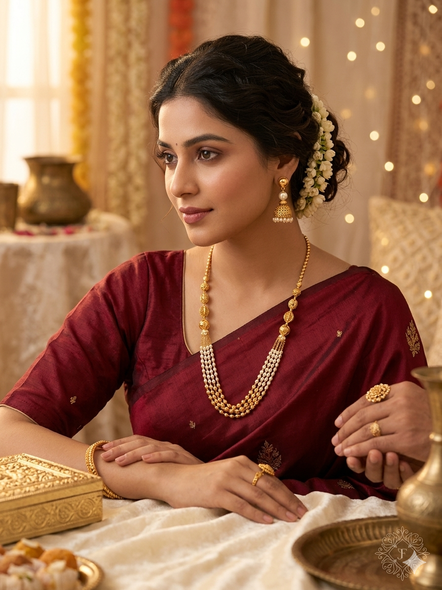 500Count Palace Affairs 22k Gold Plated Long Necklace Set with Layered White Beads and 2 Earrings 4