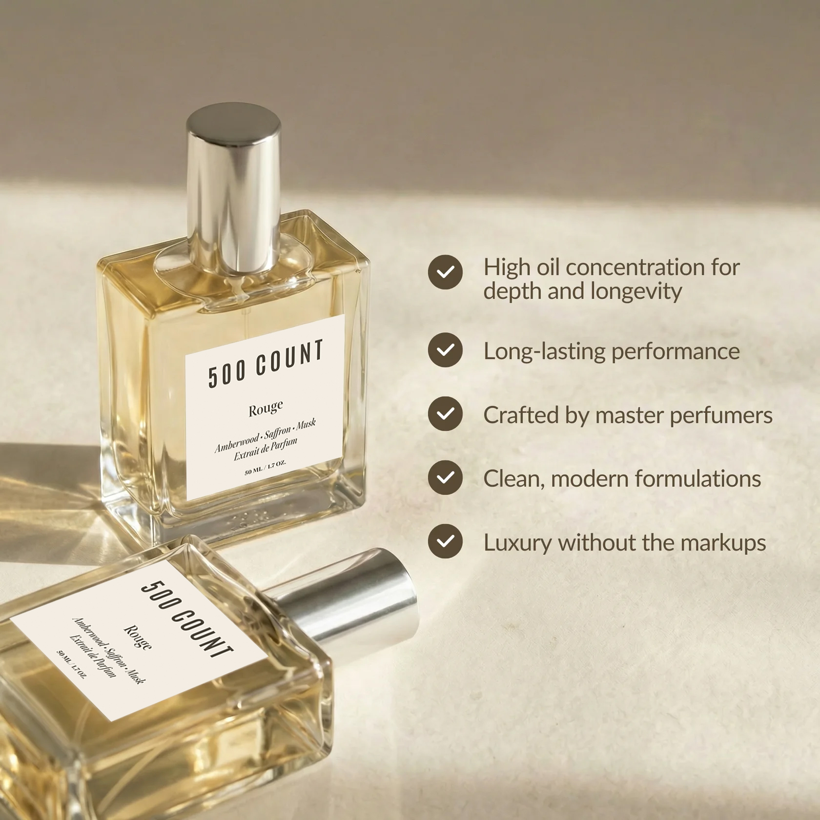 500Count ROUGE Long Lasting Unisex Perfume (50 mL) — Inspired by: Baccarat Rouge alternate